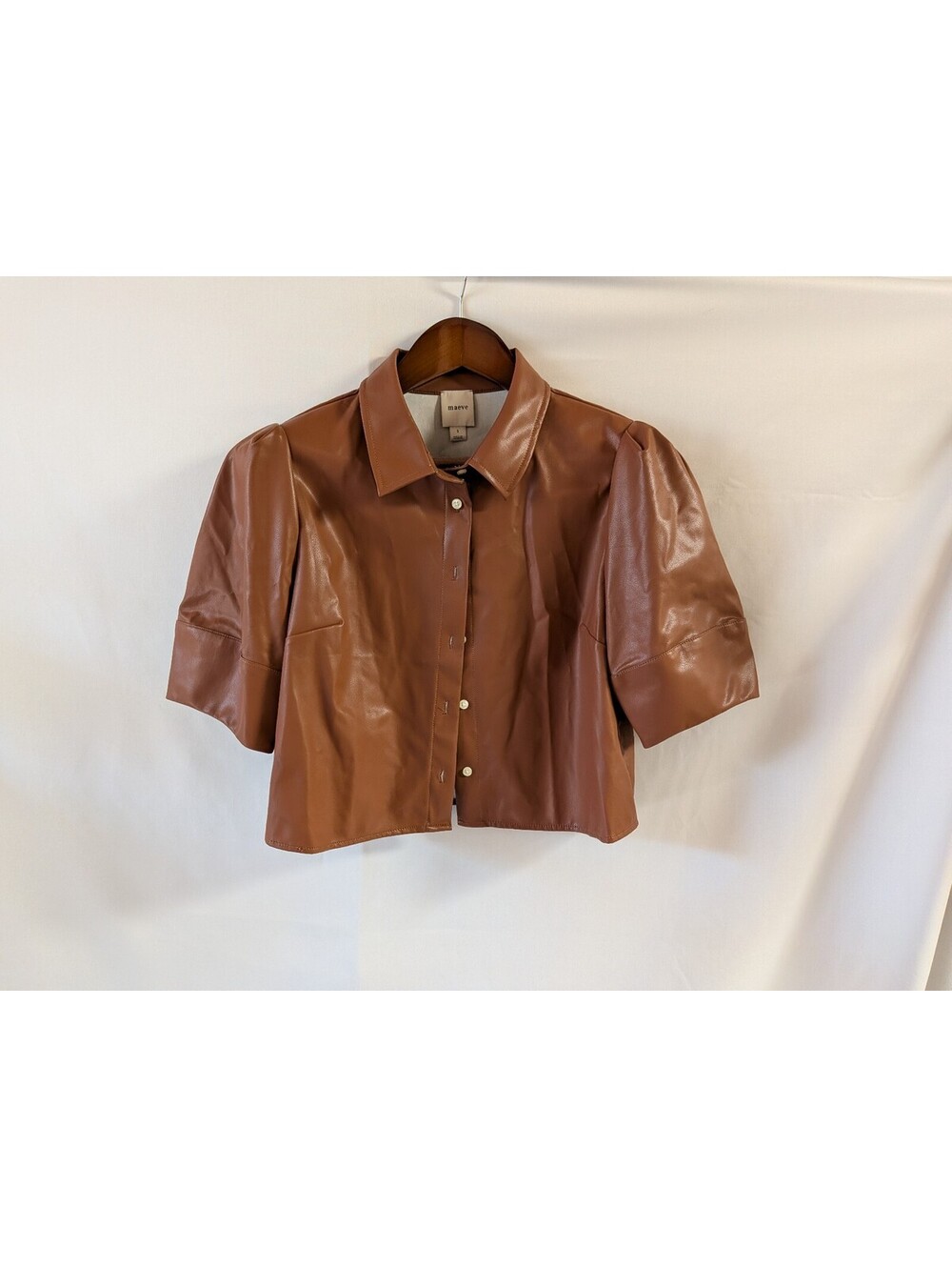 MAEVE by Anthropologie Cropped Ruffle Faux Leather Top Women's S
